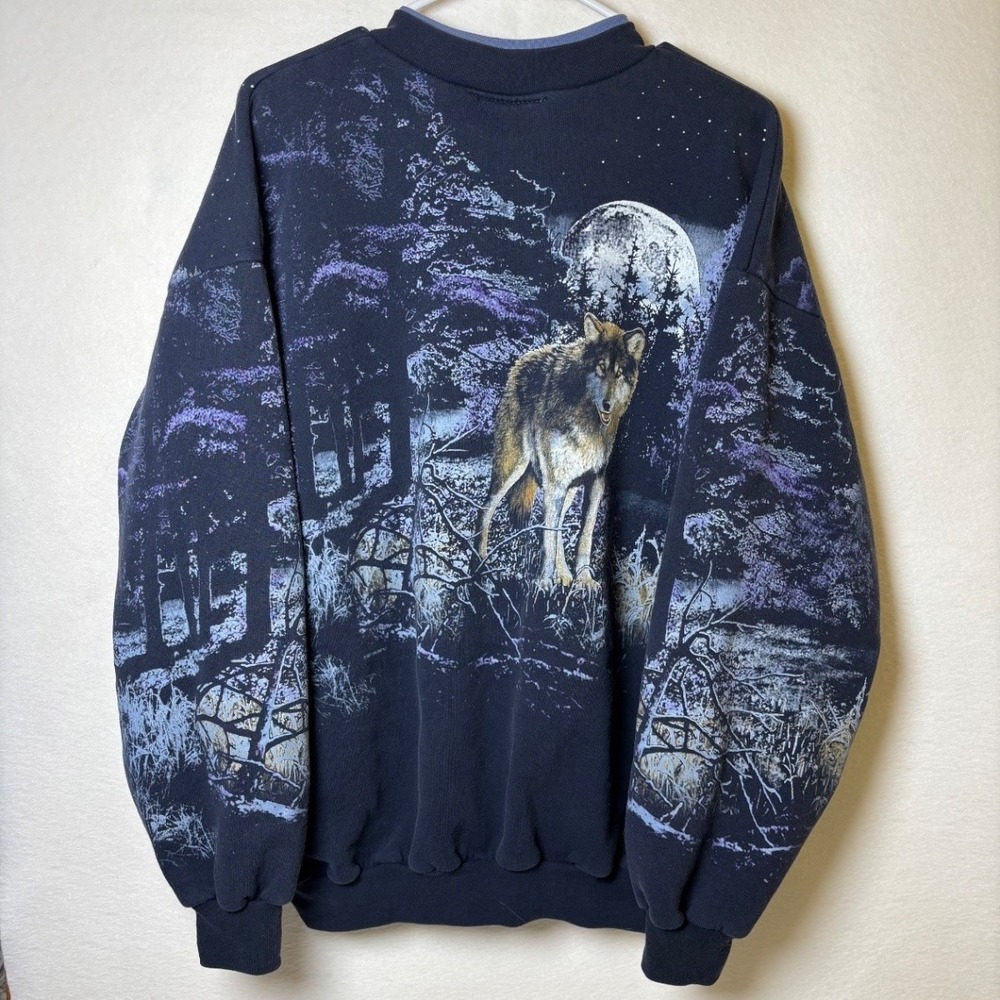 Art Unlimited Men's Vintage Wolf Graphic Pullover Sweatshirt M/L 90s - Picture 7 of 11